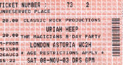 Uriah Heep - London - 2003 - Ticket